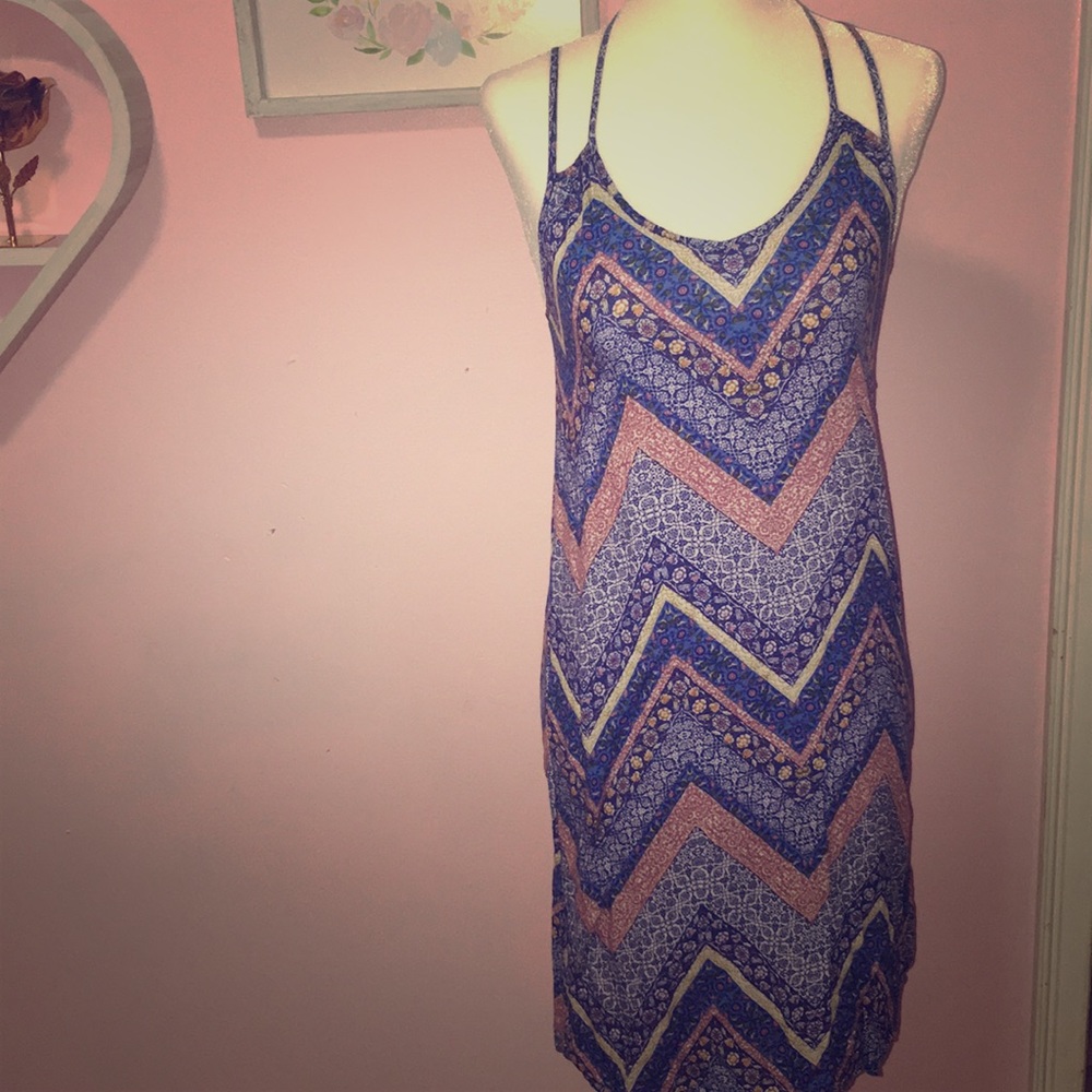 sheer dress or coverup blue floral racer back M